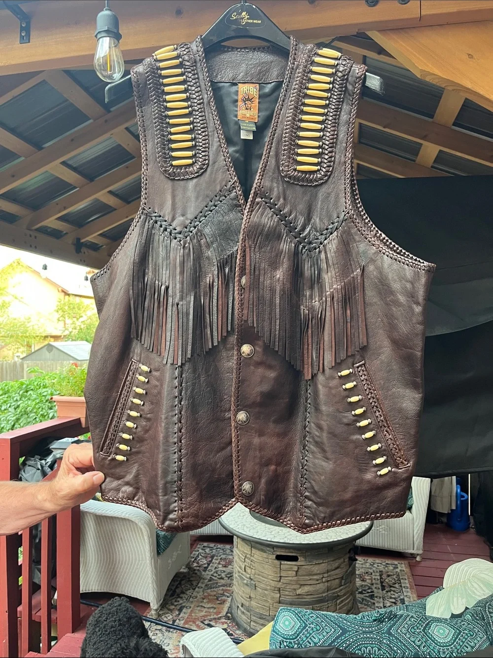 Tribe America Men's Brown Leather Vest - Brown